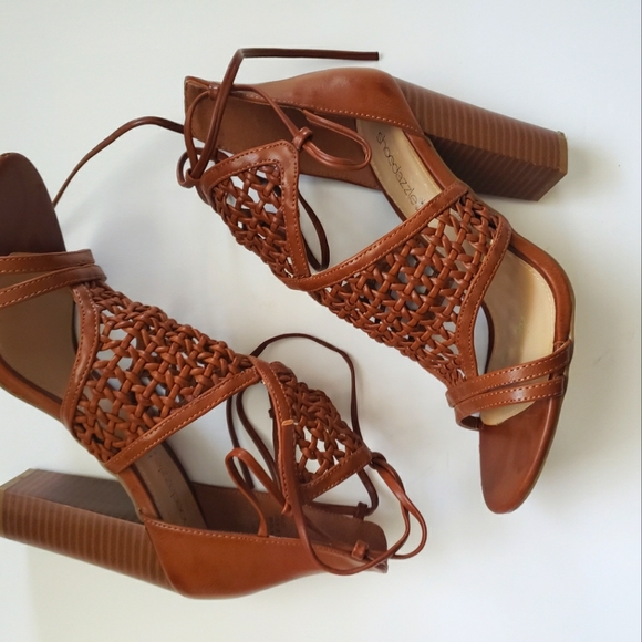 Kelly Cognac Brown Wrap Tie Sandal - Picture 1 of 5